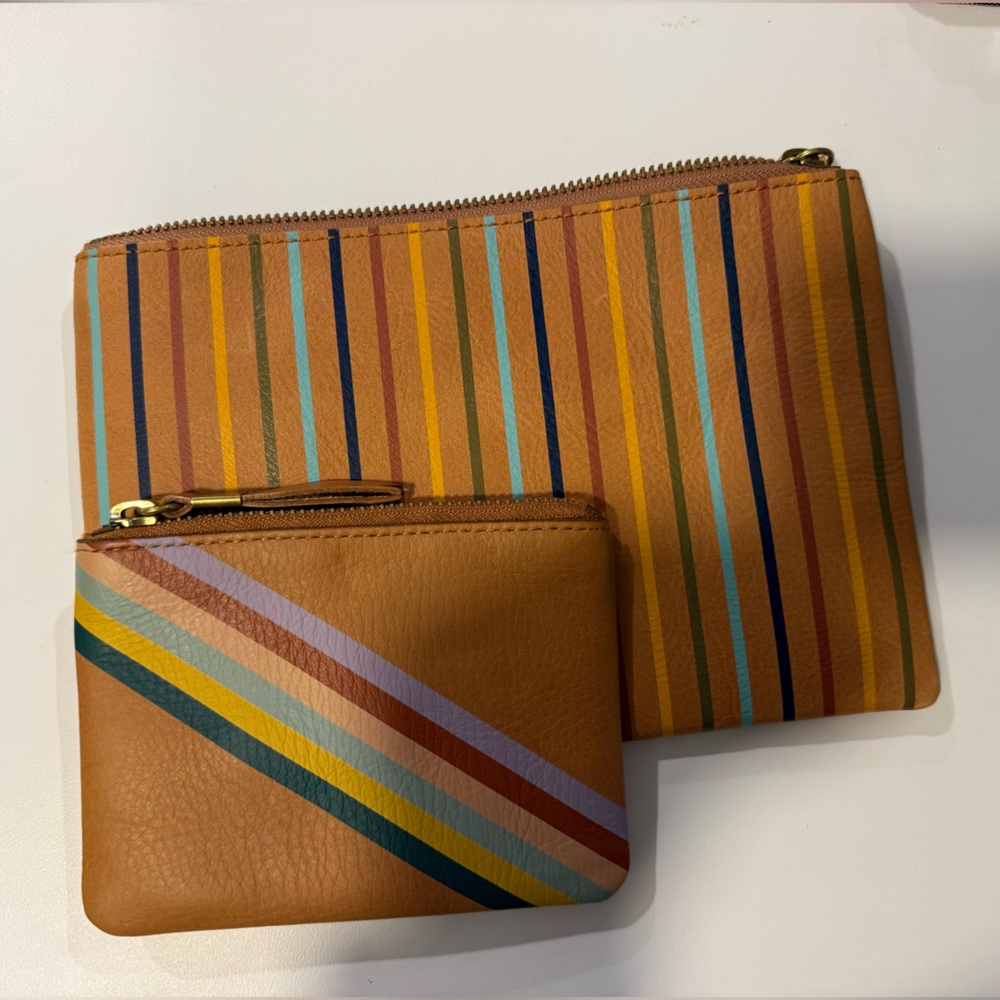 Madewell Leather Zip Wallet Set with Gold Hardware NWT